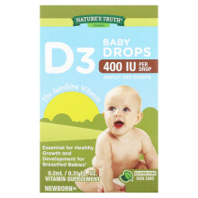 Nature's Truth, Witaminy, D3 Baby Drops, Noworodek+, 400 IU, 0.31 fl oz (9.2 ml)
