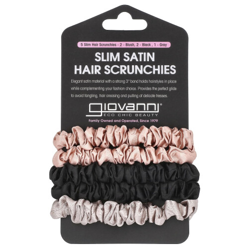 Giovanni Giovanni, Scrunchie per Capelli Slender Satin, Rosso, Nero, Grigio,  5 Scrunchie
