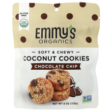 Emmy's Organic Cookies, Emmy's Cookies Orgânicos, Cookies Macios e Mordiscáveis de Coco, Chocolate Chip, 4 oz (113 g)