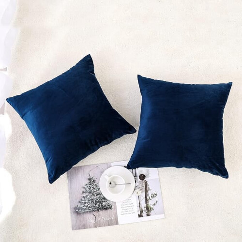 Kuddfodral i sammet, 35x35 cm, 2-pack, mörkblå 1