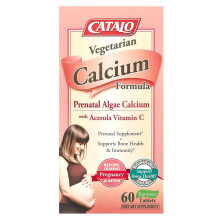 Catalo Naturales, Fórmula de calcio vegetariana, Calcio alga prenatal con vitamina C de acerola, 60 Tabletas vegetarianas