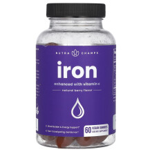 NutraChamps, Iren Gummies, Versterkt met Vitamin C, Natuurlijke Berry, 60 Vegan Gummies