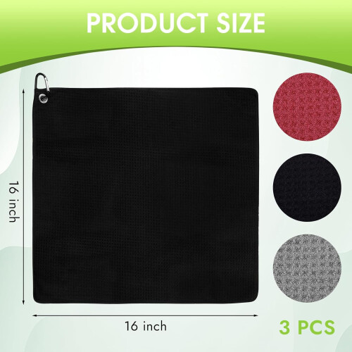 Συσκευασία 3 πετσετών γκολφ Waffle 16"x16" με καραμπίνερ, μικροΐνες, τριπλού τύπου, 1