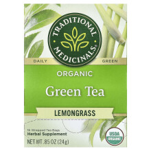 Traditional Medicinalsin organinen vihreä tee, lemongrass, 16 pakattua teeannosta, 0,85 oz (24 g)