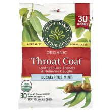 Traditional Medicinals, Organic Throat Coat Kapsułki, Eukaliptus Miod, 30 Menthol Cough Drops