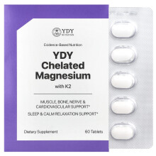 YDY, Magnesio Chelato con K2, 60 Compressi