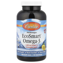Carlson, Wild Norwegisch, EcoSmart Omega-3, Natürliche Zitrone, 180 Weichgelatine