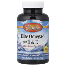 Carlson, Elite Omega-3 Plus D & K, Natural Lemon Flavor, 60 Soft Gels