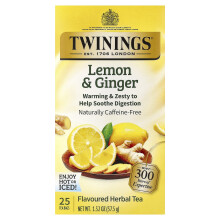 Twinings, Flavoured Herbal Tea, Lemon & Ginger, Caffeine Free, 25 Tea Bags, 1,32 oz (37,5 g)