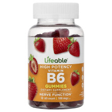 Lifeable, Witamina B6 w Formie Guma, Wysoka Potencja, Naturalny Truskawkowy, 60 Guma (50 mg na Guma)