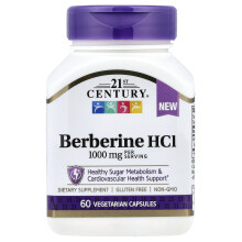 21st Century, Berberin HCI, 60 Vegetariánských Kapslí (500 mg na Kapsli)