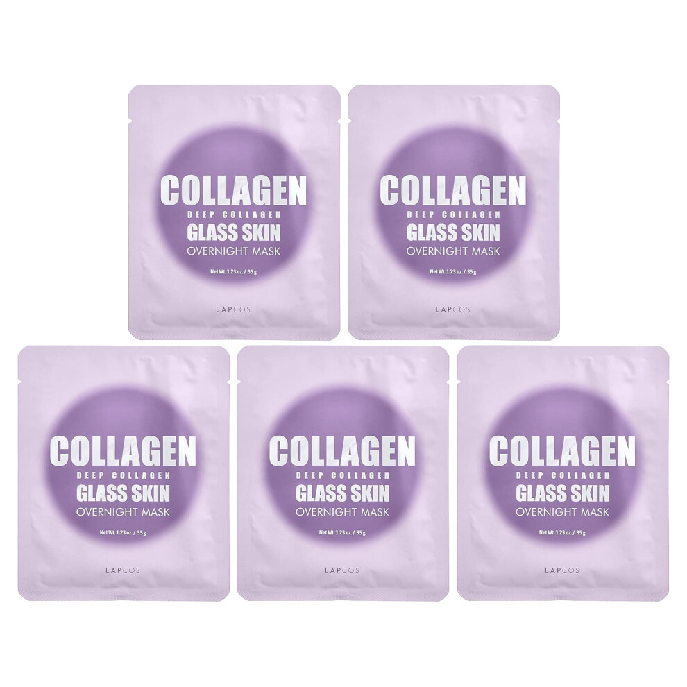 Lapcos , Deep Collagen Glass Skin Overnight Beauty Mask, 4 Sheets, 1.23 Oz (35 G) Each