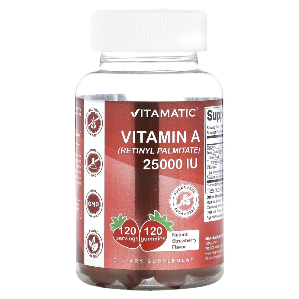 Vitamatic , Vitamin A (Retinyl Palmitate), Natural Strawberry, 25,000 Iu, 120 Gummies