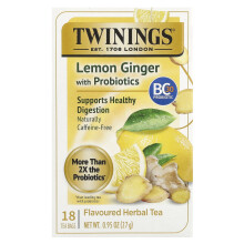 Twinings, Probiotiky Plus herbálne čaj, Limón & Ingver, Bez kofeínu, 18 Čajových vreckov, 0,95 oz (27 g)