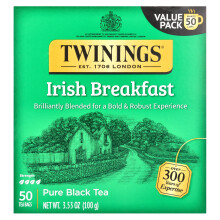 Twinings, Čistý Černý Čaj, Irish Breakfast, 50 Čajových Váfcí, 3.53 oz (100 g)