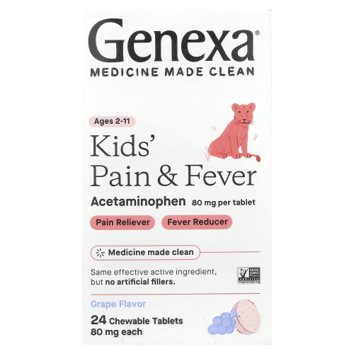 Genexa, Kids' Αلمهρα & Φήρ, Ηλικίες 2-11, Grape, 80 mg, 24 Chewable Tablets