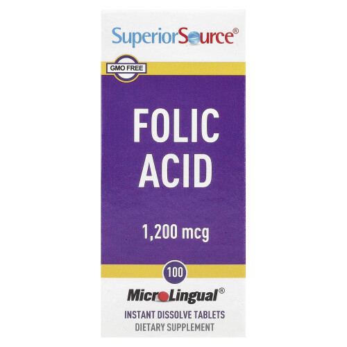 Superior Source, Acid Folic, 1.200 mcg, 100 Tablete Instant Dissolve MicroLingual