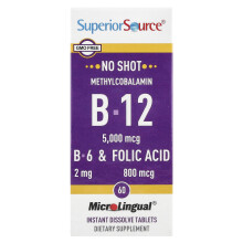Superior Source, Methylcobalamin B-12, B-6 & Folic Acid, 5 000 mcg, 60 MicroLingual Instant Dissolve Tablety