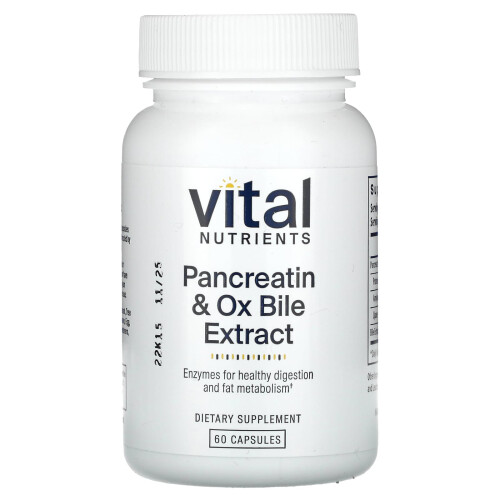 Vital Nutrients Vital Nutrients, Pancreatin & Ox Bile Extract, 60 kapsułek