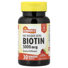 Sundance Vitamins, Snel Oplossen Ultra Biotine, Natuurlijke Berries, 5.000 mcg, 30 Snel Oplossen Tablets