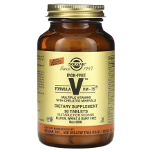 Solgar, Fórmula V, VM-75, Vitaminas y Minerales Chelados, Libre de Hierro, 90 Comprimidos