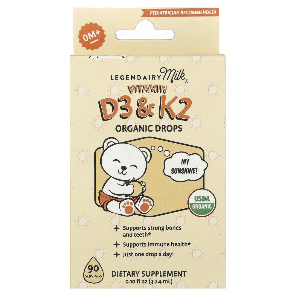 Legendairy Milk , Vitamin D3 & K2 Organic Drops, 0 + Months, 0.1 Fl Oz (3.24 Ml)