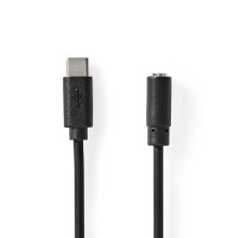 USB-C-Adapter | USB 2.0 | USB-C-Stecker | 3,5 mm Buchse | 1,00m | Rund | Vernickelt | PVC | Schwarz | Etikett