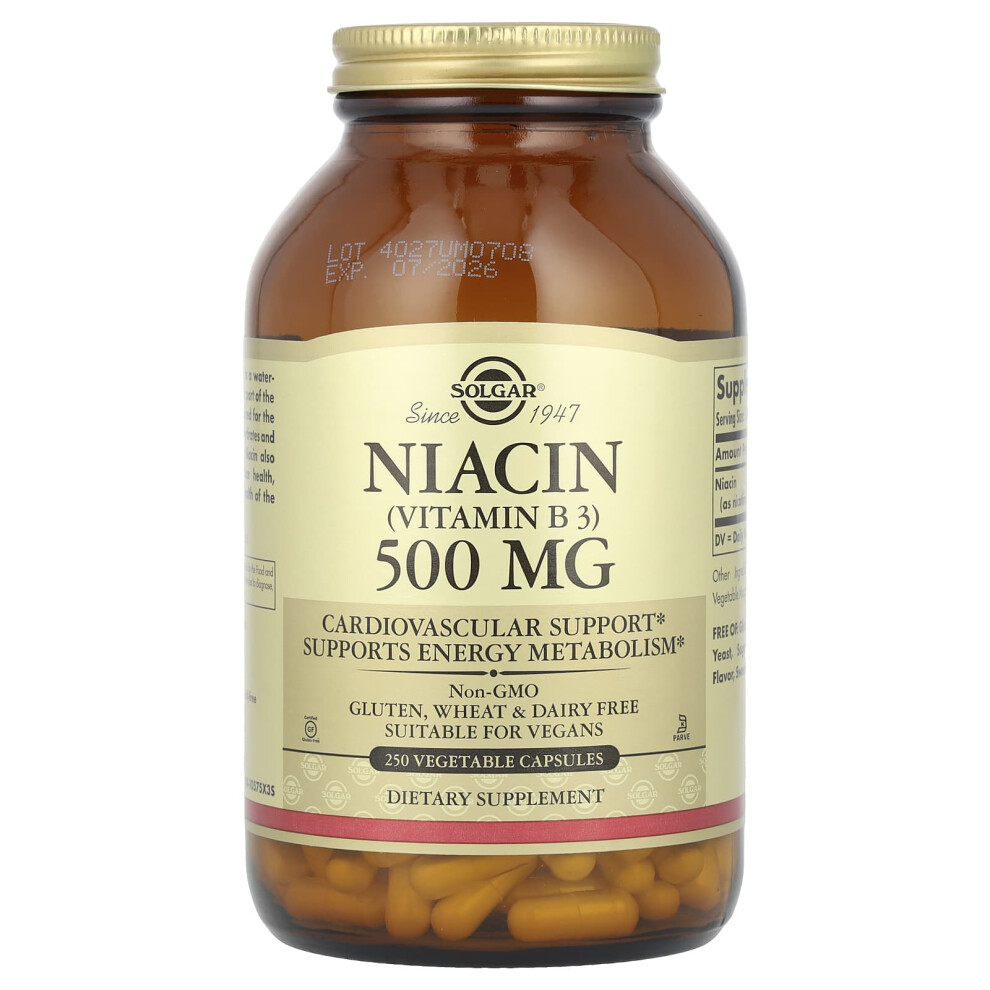 Solgar , Niacin (Vitamin B3), 500 Mg, 250 Vegetable Capsules