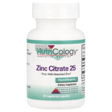 Nutricology, Zink Citrat 25, 25 mg, 60 Vegetariska Kapslar