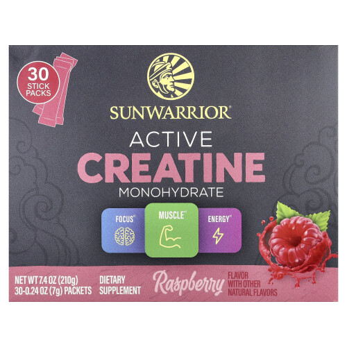 Sunwarrior, Active Creatine Monohydrate, Raspberry, 30 Packets, 0.24 oz (7 g) Each