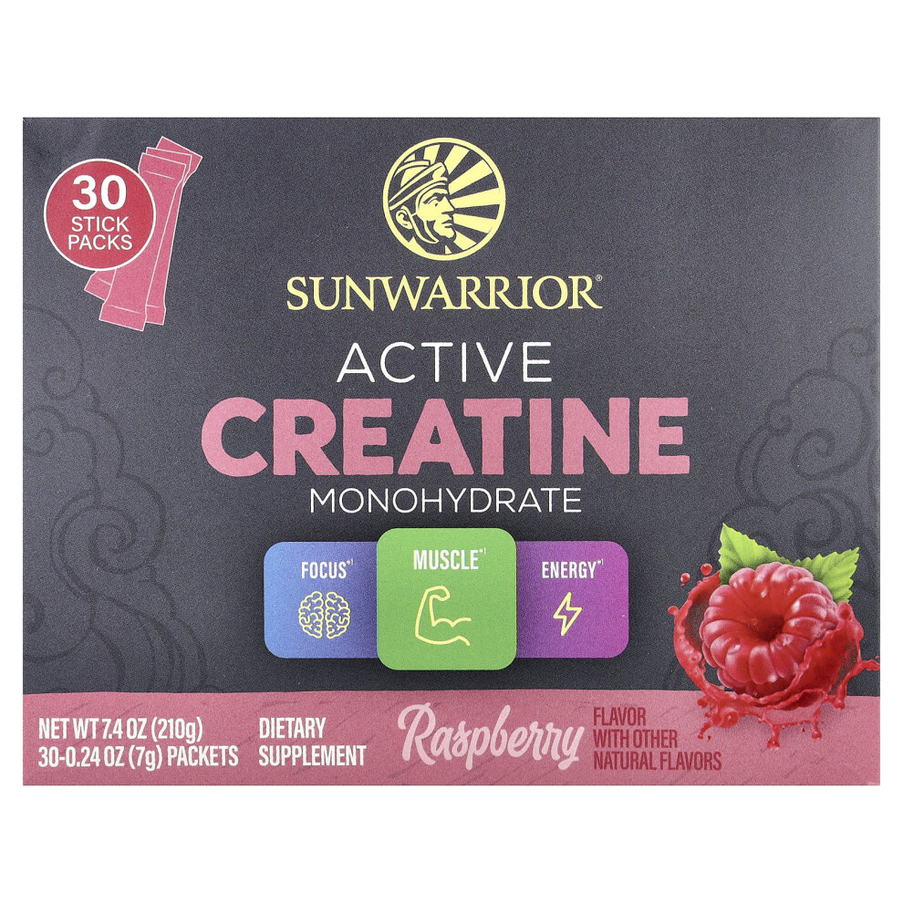 Sunwarrior , Active Creatine Monohydrate, Raspberry, 30 Packets, 0.24 Oz (7 G) Each