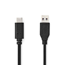 USB-Kabel | USB 3.2 Gen 2 | USB-A-Stecker | USB-C-Stecker | 60 W | 10 Gbit/s | Vernickelt | 1,00m | Rund | PVC | Schwarz | Etikett