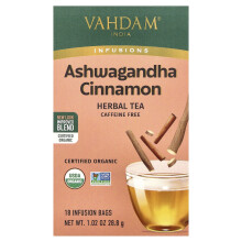 Vahdam Teas, Infusies, Kruiden Thee, Ashwagandha Cinnamon, Koffievrij, 18 Infusie zakjes, 1,02 oz (28,8 g)