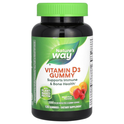 Nature's Way, Βιταμίνη D3 Γκουμ, Μικτές Φρούτα, 50 mcg (2,000 IU), 120 Γκουμς