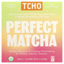 TCHO, Perfect Matcha, Witte chocolade met aardbeienvulling, 3 Bars, 0,70 oz per stuk