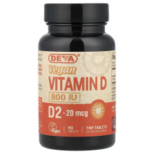 Deva, Vegan Vitamin D2, 20 mcg (800 IU), 90 tablet
