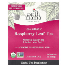 Earth Mama, 100% organische frambozenblaadjes-thee, Koffievrij, 16 Theezakjes, 0.84 oz (24 g)