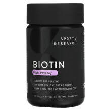 Sports Research, Biotyna, Wysoka potencjał, 2,500 mcg, 120 wegańskich miękkich kapsułek