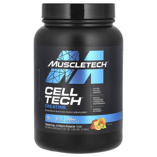 Muscletech MuscleTech, Κελ Τέχνο Κρεατίνη, Τροπική Κίτρινη Πορτοκαλιά, 3 λίβρες (1.36 kg)