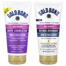 Gold Bond, Age Renew Duo, Den a noc, Tělový a obličejový krém, 2 lahve, 4,3 oz (121 g) Každé