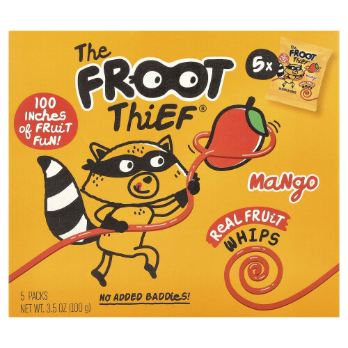 The Froot Thief, Αληθινά Φρούτα Whips, Μάνγκο, 5 Πακέτα, 0,7 oz (20 g) Κάθε