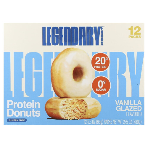 Legendary Foods, Προτεϊνικά Ντόνζια, Βανίλια Γλάσα, 12 Πακέτα, 2.3 oz (65 g) Κάθε