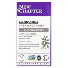 New Chapter, Magnézium + Ashwagandha, 30 Vegan Tabletták