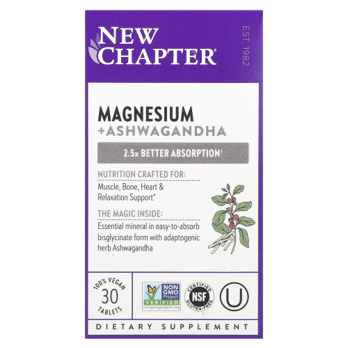 New Chapter, Μαγνήσιο + Ashwagandha, 30 Βεγανικές Καψούλες