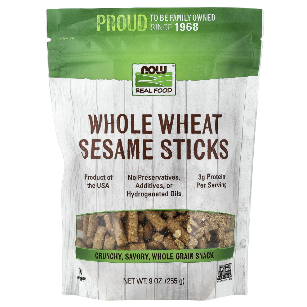 Now Foods Real Food, Whole Wheat Sesame Sticks, 9 Oz (255 G) Grain