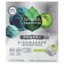 Seventh Generation, Power+ Dishwasher Detergent Packs, Fresh Citrus, 40 Packs, 21,1 oz (600 g)