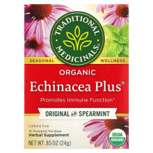 Traditional Medicinals, Echinácea Orgânica Mais, Original com Menta, Sem Café, 16 Sacos de Chá, 0,85 oz (24 g)