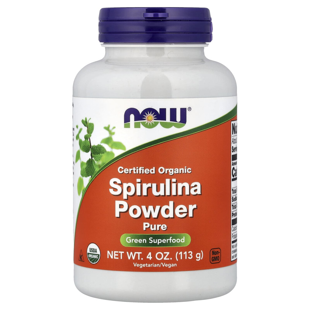 Now Foods Green Certified Organic Spirulina Powder, Pure, 4 Oz (113 G)
