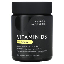 Sports Research, Vitamine D3, Hoog Potentie, 25 mcg (1.000 IU), 360 Softgels