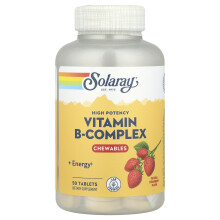 Solaray, Hochpotenter Vitamin-B-Komplex-Chewable, Natürlicher Erdbeere, 50 Tabletten